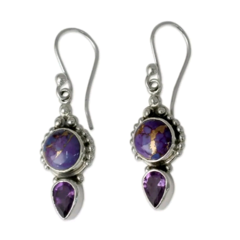 New purple and silver dangle earrings